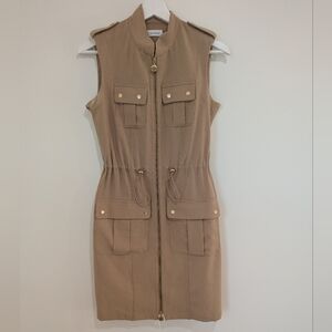 Calvin Klein Sleeveless Utility Zip Front Dress in Khaki (Size 2)